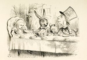 Alice a Mad Hatter teapartiján. alkotó: John Tenniel