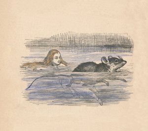Alice egérrel úszik a medencében, 1889 alkotó: John Tenniel