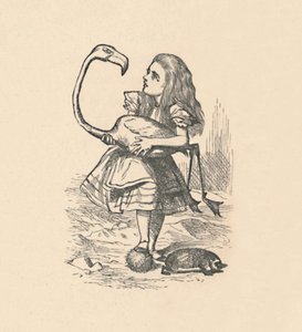 Alice kalapácsként próbál krokettozni egy flamingóval, 1889 alkotó: John Tenniel