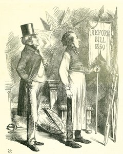 Politikai gazdaságtan: parlamenti reform – a franchise kiterjesztése. Disraeli (kancellár) és Derby (miniszterelnök) leporolja a reformtörvényt. 1867-ben Disraeli új törvényjavaslatot terjesztett elő. John Tenniel rajzfilm a londoni Punchból alkotó: John Tenniel