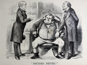 William Ewart Gladstone-t, Benjamin Disraelit és John Bullt ábrázoló politikai szatíra alkotó: John Tenniel