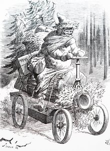 Mikulás száguld a hóban. John Tenniel (1820-1914) angol illusztrátor, grafikus humorista és politikai karikaturista alkotó: John Tenniel