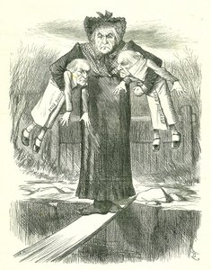 Set Down Two, and Carry One.?: Gladstone, a brit miniszterelnök, azon vitában áll, hogy a vitatott ír törvényjavaslatok közül melyiket kell elutasítani. John Tenniel rajzfilm a londoni Punchból, 1886. április 3. alkotó: John Tenniel