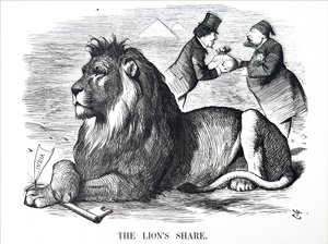 A brit kormány felhatalmazza a Rothschildeket a Szuezi-csatorna részvényeinek kivásárlására. alkotó: John Tenniel