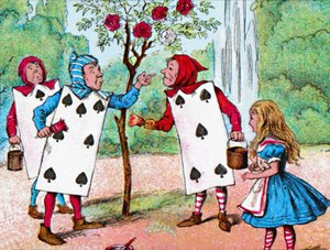 A játékkártyák a rózsabokrokat festve, 1910 alkotó: John Tenniel