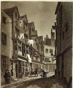 "A Thieving Lane déli végének (a legutóbbi években Bow Streetnek hívták) látképe...", rajzolta 1807, metszette W.M. Fellows, pub. 1807 (metszet) alkotó: John Thomas (after) Smith