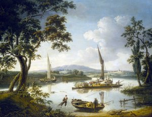 Kilátás a Temzére Shillingfordban (Anglia), a láthatáron a Dorchester apátsággal. Olaj, vászon alkotó: John Thomas Serres