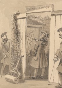 Az idejét túllépő Hogarth egy bizonyos hely ajtajára rajzolja társának alakját, minden barátja nagy csodálatára alkotó: John Thomas Smith