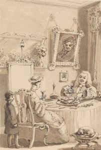 Hogarth megissza az első pohár bort a feleségével – a kutyáik tiszteletteljes távolságot tartanak alkotó: John Thomas Smith