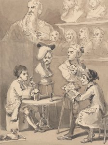 Hogarth Roubiliac mellé ül a mellszobra miatt alkotó: John Thomas Smith