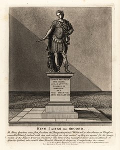 II. Jakab angol király szobra római császár jelmezében, Jacobus Seundus, Grinlin Gibbons tervei a Privy Gardensben