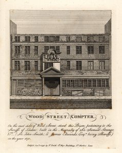 Wood Street Compter, a londoni seriffek tulajdonában lévő börtön, Sir Samuel Strange polgármesterségében épült 1670-ben alkotó: John Thomas Smith