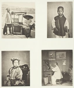 Egy hongkongi szedán szék, egy kínai iskolás fiú, egy kínai lány, egy hongkongi művész, c. 1868. alkotó: John Thomson