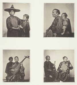 Boat Girls, Egy kantoni csónakosnő és gyermek, Zenészek, zenészek, c. 1868. alkotó: John Thomson