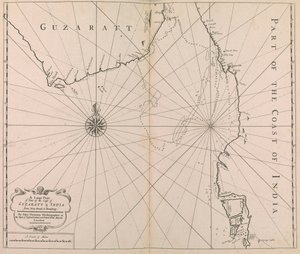 A GUZARATT  INDIA partjainak egy részének nagyméretű térképe Diu fejétől Bombayig. (nyomtatás) alkotó: John Thornton