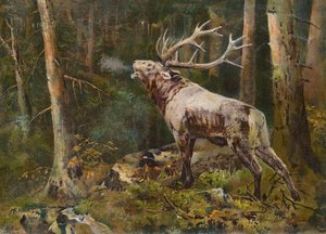 A csatahívás (színes litográfia) alkotó: John Trivett Nettleship