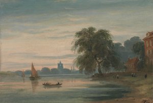 Kilátás a Temze mentén a Chelsea Old Church felé alkotó: John Varley
