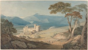 Harlech kastély és Snowdon alkotó: John Varley