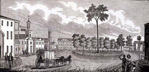 Pittsfield (Massachusetts állam) központi része, a Massachusettsi Történelmi Gyűjteményekből, John Warner Barber, metszett S. E. Brown, 1839