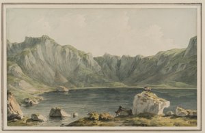 Llyn Idwal, a megközelítésről Llyn Ogwenből, Carnarvonshire-ből, 1795 körül (wc papíron) alkotó: John Warwick Smith