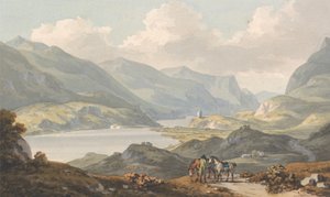 A Llanberis-tavak - a Caernarfonból Llanberisbe vezető úttól, Caernarfonshire alkotó: John Warwick Smith