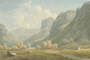 Stonethwaite és Eagle Cragg faluja, Borrowdale alkotó: John Warwick Smith