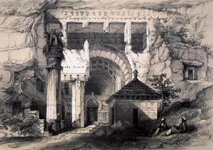 Karli, a Nagy Chaitya-barlang bejárata, 1845. alkotó: John Weale