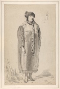 John Webber "Egy észak-amerikai őslakos nőstény" című rajza egy vázlatfüzetben. alkotó: John Webber