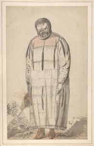 John Webber "Egy észak-amerikai őslakos férfi" című rajza egy vázlatfüzetben. alkotó: John Webber