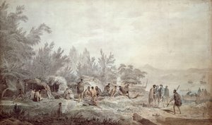 Cook kapitány a Ship Cove-ban, Queen Charlotte Soundban alkotó: John Webber