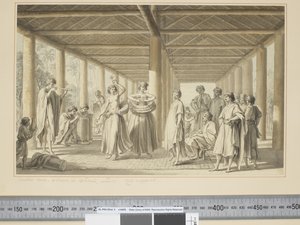 F.14 Egy másik jelenet, egy tánc Otaheitében, külső, 1773-84 körül (akvarell) alkotó: John Webber