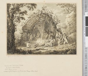 F.43 Bennszülöttek egy kunyhó belsejében, 1783-84 körül (akvarell) alkotó: John Webber