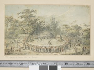 F.4 Cook kapitány fogadása Hapaee-ban, 1773-84 körül (akvarell és gravírozás) alkotó: John Webber