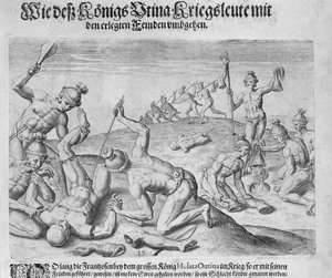 Kannibalizmus, vésette Theodor de Bry (1528-98)