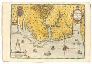 Virginia térképe Sir Walter Raleigh expedíciójának érkezését mutatja 1585-ben, 1590-ben alkotó: John White