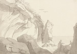 The Warren Exmouth közelében, Devon: Figurák a sziklákon a tenger szélén