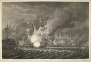 A S.T VINCENT FŐNÖKNEK a TISZTEK  TÁRSASÁGNAK, Őlordsága Parancsnoksága alatt ez a nézet a vitézi akcióról, amelyet 1797. február 14-én a Szent Vincent-foknál vívott egy tizenöt hajóból és fregattból álló brit hajóraj / a Nagy F