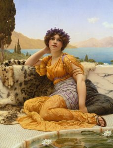 Ibolya koszorúval és sáfrány árnyalatú köntössel alkotó: John William Godward