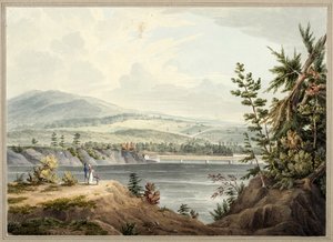 Hudson River Bridge Waterford közelében, New York államban, 1832 (akvarell, gouache, szelektív üvegezés, grafit és karcolás a kártyára fektetett papíron)