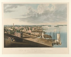 Philadelphia a Hajóházból a haditengerészeti udvarban Felnéz a Delaware folyóra