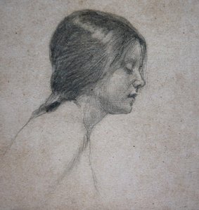 Egy fiatal lány feje, 1880 körül (ceruza papíron) alkotó: John William Waterhouse