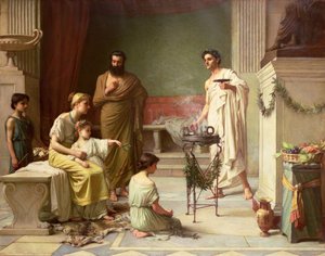 Egy beteg gyermek látogatása Aesculapius templomában, 1877 alkotó: John William Waterhouse