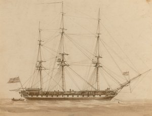 Egy brit fregatt a horgonyján lovagol alkotó: John Wilson Carmichael
