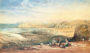 Cullercoats a Northumberland állambeli Tynemouth felé néz, halászokkal az előtérben, 1836 alkotó: John Wilson Carmichael