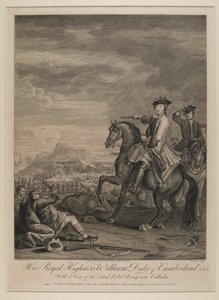 H.R.H. Vilmos (1721-65) Cumberland hercege, kilátással a Culloden melletti szétvert hadseregre, 1746, kiadó: B. Baron, 1747