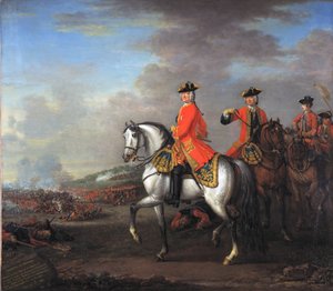 II. György király (1683-1760) a dettingeni csatában Cumberland hercegével és Roberttel, Holderness 4. grófjával, 1743. június 27., 1743 körül