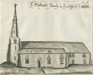 Lichfield - Szent Mihály-templom: szépia rajz, nd [1784] (rajz)