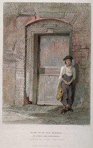 Egy régi kastély ajtaja a Gravel Lane-ben, City of London, 1851