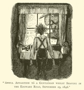 Szörnyű jelenés egy úriembernek borotválkozás közben az Edgware Roadon, 1846. szeptember 29. alkotó: John after Leech