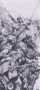 Lovasság harca az Edgehill-i csatában, 1642. október 23., illusztráció a brit szárazföldi és tengeri csatákból, 1915